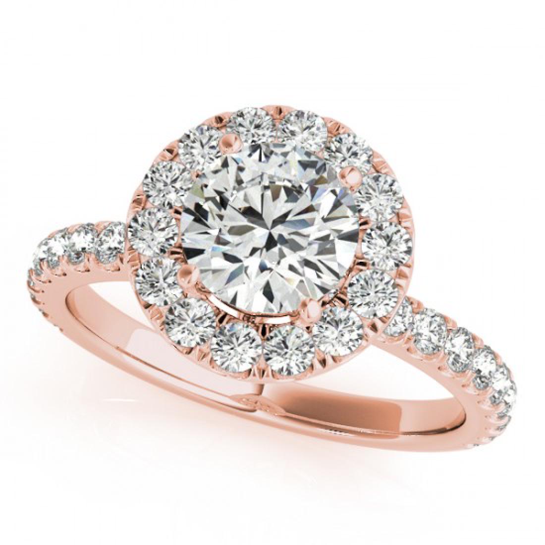 1.5 CTW Certified VS/SI Diamond Solitaire Halo Ring 18K: REF-230T2M -26297 ---- 1.5 CTW Certified VS/SI Diamond Solitaire Halo Ring 18K Rose Gold ---- Luxury Designer Brand Ring Appraised at $11,400 Certificate Number US26297 18k Rose gold, Ring Size is 7, 