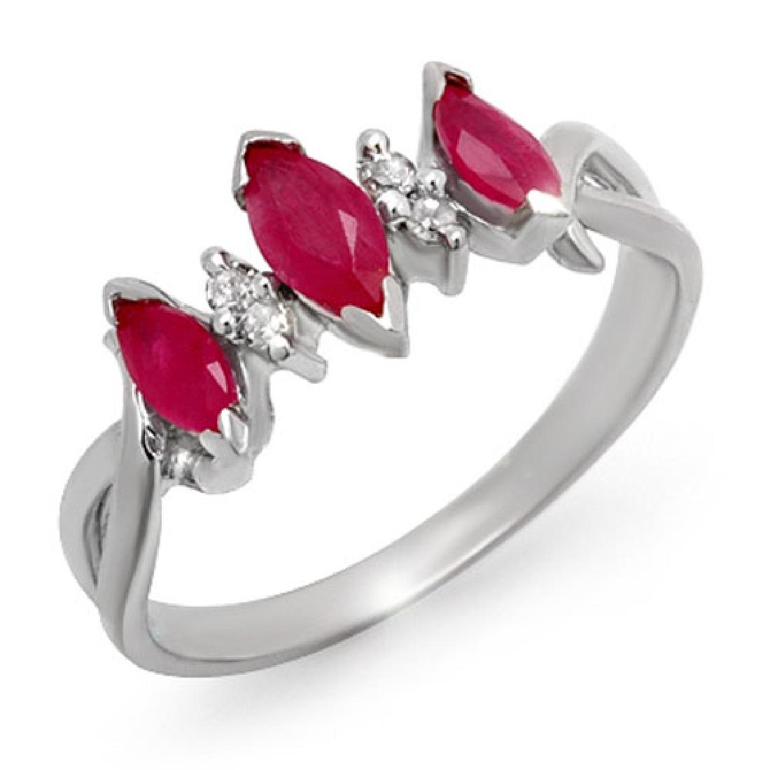 0.57 CTW Ruby & Diamond Ring 10K White Gold: REF-16H8A -12700 ---- 0.57 CTW Ruby & Diamond Ring 10K White Gold ---- Luxury Designer Brand Ring Appraised at $1,100 Certificate Number US12700 10k White gold, Ring Size is 7, Ring measuring approx.