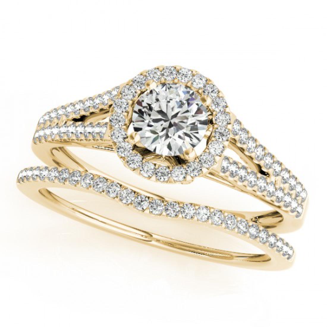 0.96 CTW Certified VS/SI Diamond 2Pc Wedding Set: REF-134T9M -31042 ---- 0.96 CTW Certified VS/SI Diamond 2Pc Wedding Set Solitaire Halo 14K Yellow Gold ---- Luxury Designer Brand 2 Pc Set Appraised at $6,700 Certificate Number US31042 14k Yellow gol
