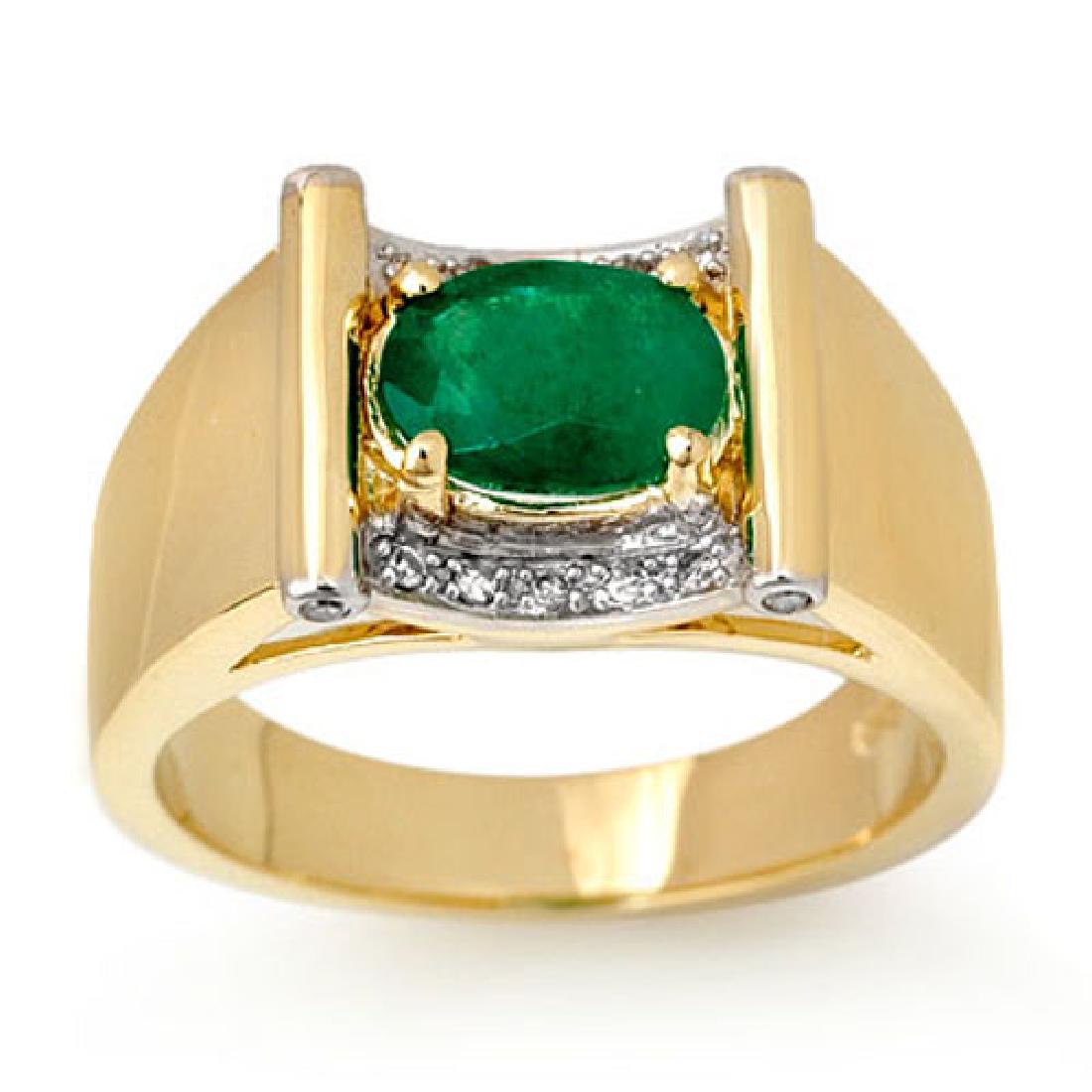 1.83 CTW Emerald & Diamond Men's Ring 10K Yellow Gold: REF-46M2H -13489 ---- 1.83 CTW Emerald & Diamond Men's Ring 10K Yellow Gold ---- Luxury Designer Brand Ring Appraised at $3,050 Certificate Number US13489 10k Yellow gold, Ring Size is 10, Ring measur