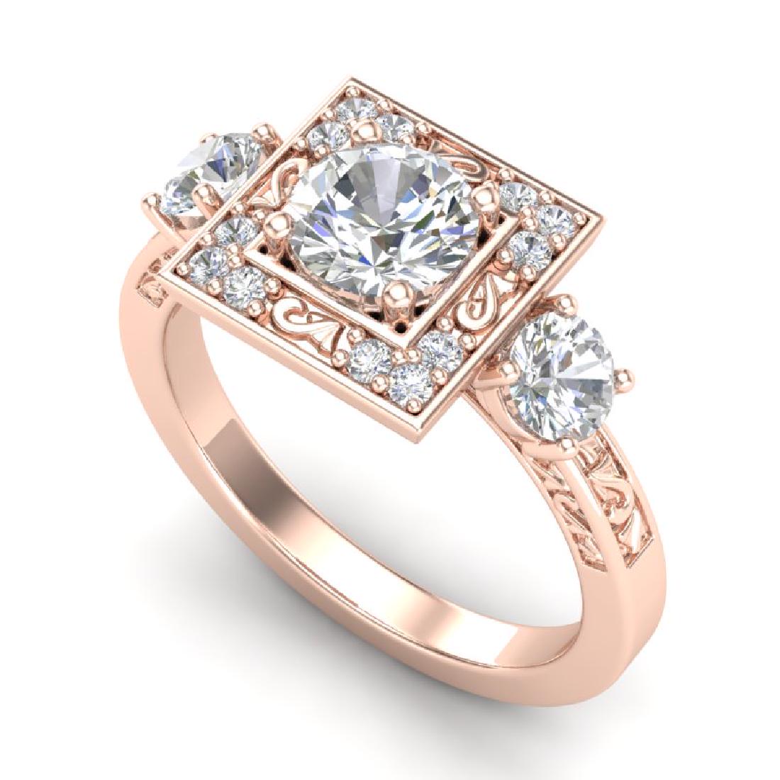 1.55 CTW VS/SI Diamond Solitaire Art Deco 3 Stone Ring: REF-272N8Y -37275 ---- 1.55 CTW VS/SI Diamond Solitaire Art Deco 3 Stone Ring 18K Rose Gold ---- Luxury Designer Brand 3 stone ring Appraised at $16,500 Certificate Number US37275 18k Rose gold, 3 sto