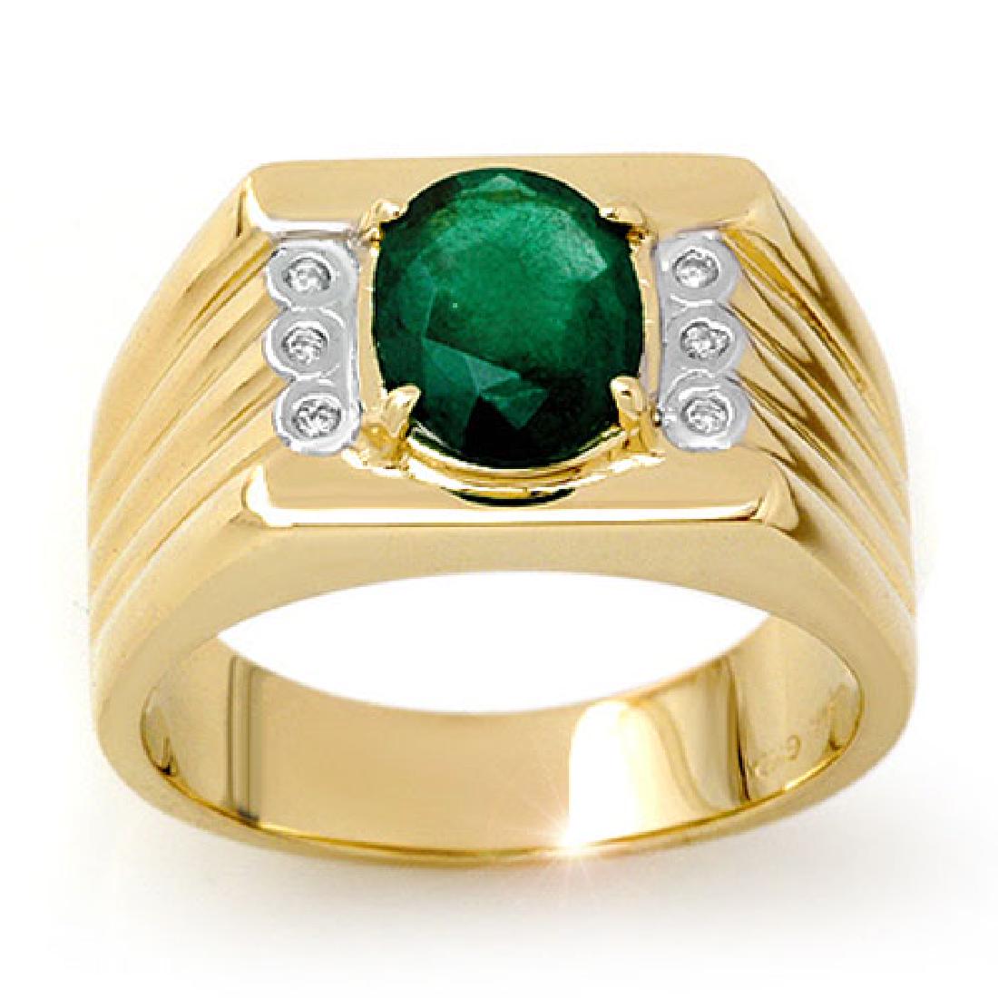 2.06 CTW Emerald & Diamond Men's Ring 10K Yellow Gold: REF-73A8X -13513 ---- 2.06 CTW Emerald & Diamond Men's Ring 10K Yellow Gold ---- Luxury Designer Brand Ring Appraised at $4,850 Certificate Number US13513 10k Yellow gold, Ring Size is 10, Ring measur