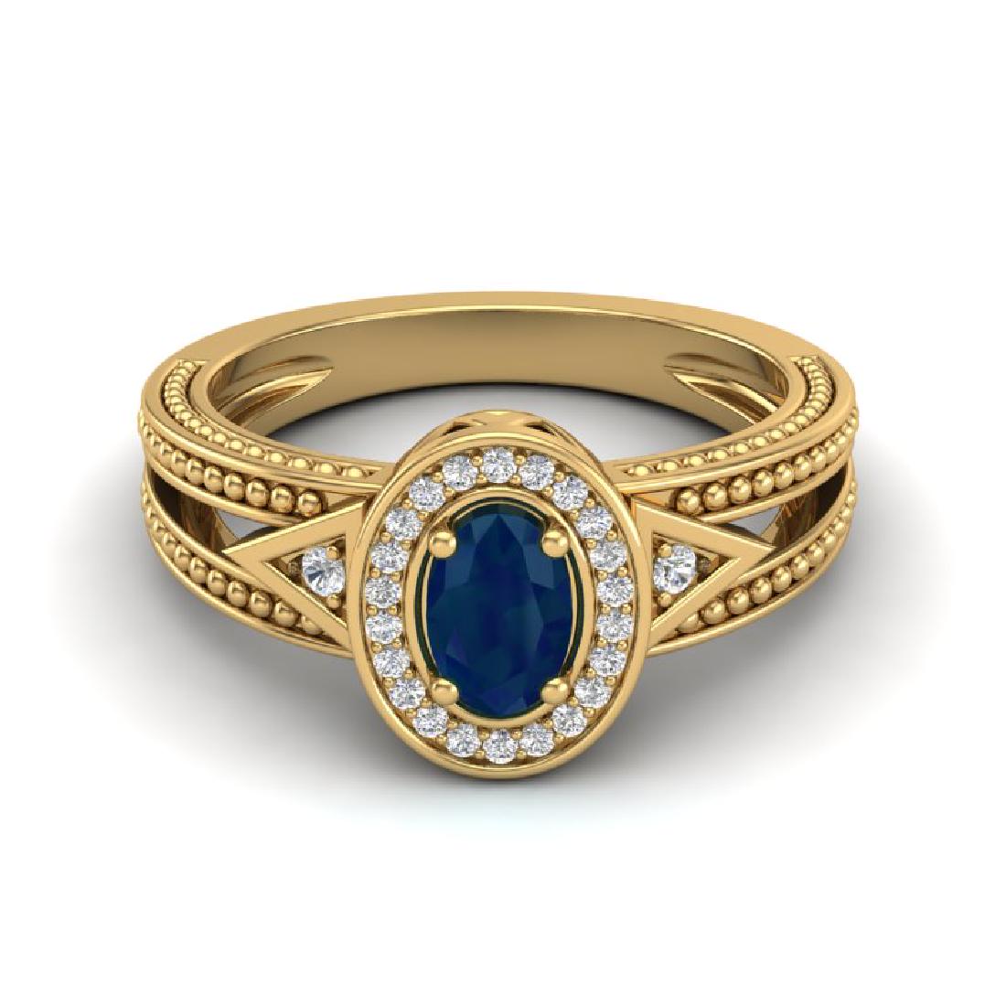 0.83 CTW Sapphire & VS/SI Diamond Solitaire Halo: REF-25M8H -20842 ---- 0.83 CTW Sapphire & VS/SI Diamond Solitaire Halo Fashion Ring 10K Yellow Gold ---- Luxury Designer Brand Ring Appraised at $1,550 Certificate Number US20842 10k Yellow gold, Ring