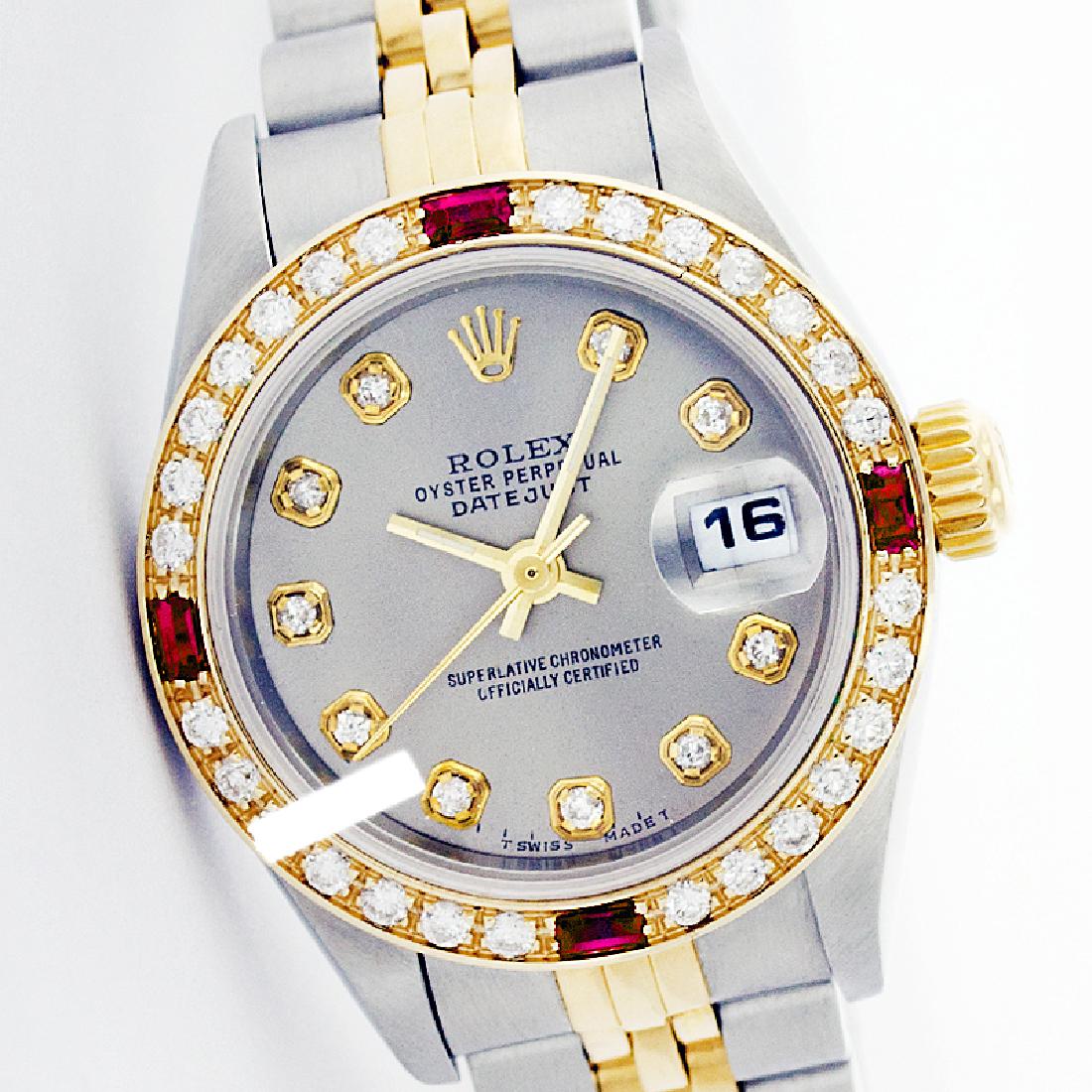 Rolex Ladies Two Tone 14K Gold/SS, Diam Dial &: REF-434W4H ---- Rolex Ladies Two Tone 14K Gold/ss, Diam Dial & Diam/Ruby Bezel, Sapphire CrystalThis watch is in Excellent Condition.Newly serviced & Polished to Factory specifications. Prepetual, Sel