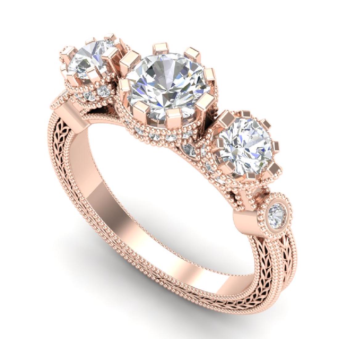 1.75 CTW VS/SI Diamond Solitaire Art Deco 3 Stone Ring: REF-309F3N -37071 ---- 1.75 CTW VS/SI Diamond Solitaire Art Deco 3 Stone Ring 18K Rose Gold ---- Luxury Designer Brand 3 stone ring Appraised at $18,700 Certificate Number US37071 18k Rose gold, 3 sto