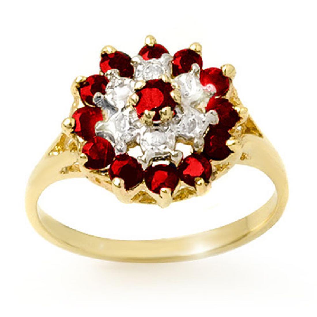 1.12 CTW Ruby & Diamond Ring 10K Yellow Gold: REF-19X6T -12565 ---- 1.12 CTW Ruby & Diamond Ring 10K Yellow Gold ---- Luxury Designer Brand Ring Appraised at $1,300 Certificate Number US12565 10k Yellow gold, Ring Size is 6.5, Ring measuring appr