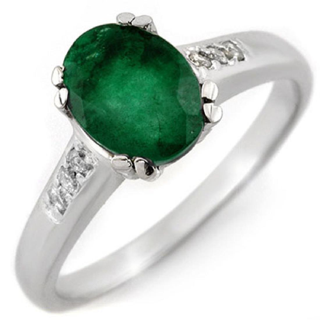 1.10 CTW Emerald & Diamond Ring 10K White Gold: REF-36W4F -11545 ---- 1.10 CTW Emerald & Diamond Ring 10K White Gold ---- Luxury Designer Brand Ring Appraised at $2,400 Certificate Number US11545 10k White gold, Ring Size is 6.75, Ring measuring ap