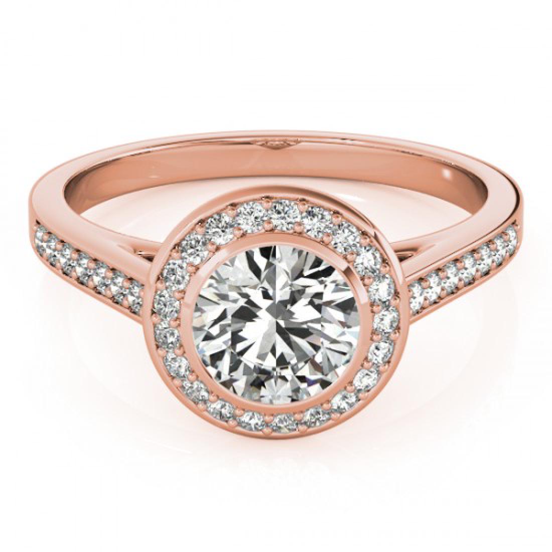 1.3 CTW Certified VS/SI Diamond Solitaire Halo Ring 18K: REF-385F3N -26417 ---- 1.3 CTW Certified VS/SI Diamond Solitaire Halo Ring 18K Rose Gold ---- Luxury Designer Brand Ring Appraised at $19,050 Certificate Number US26417 18k Rose gold, Ring Size is 7, 