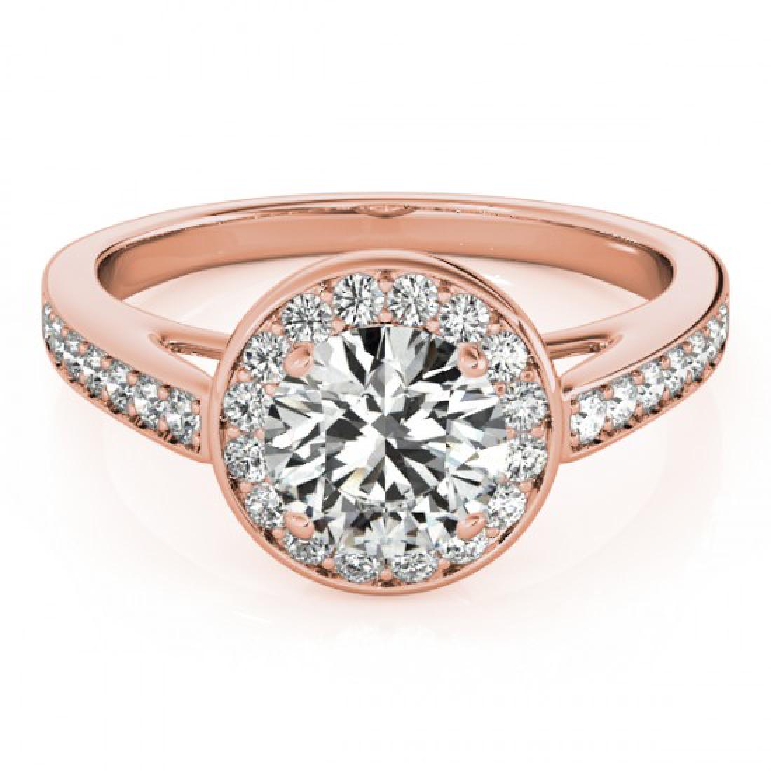 1.16 CTW Certified VS/SI Diamond Solitaire Halo Ring: REF-199M5H -26564 ---- 1.16 CTW Certified VS/SI Diamond Solitaire Halo Ring 18K Rose Gold ---- Luxury Designer Brand Ring Appraised at $10,950 Certificate Number US26564 18k Rose gold, Ring Size is 7,