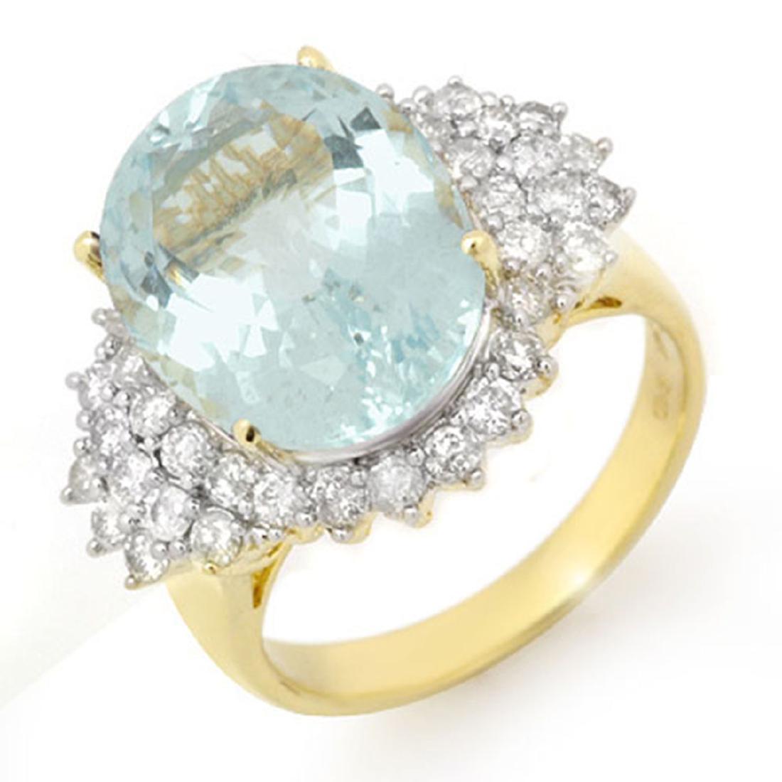 9.25 CTW Aquamarine & Diamond Ring 14K Yellow Gold: REF-183N6Y -14514 ---- 9.25 CTW Aquamarine & Diamond Ring 14K Yellow Gold ---- Luxury Designer Brand Ring Appraised at $13,150 Certificate Number US14514 14k Yellow gold, Ring Size is 6.75, Ring measu