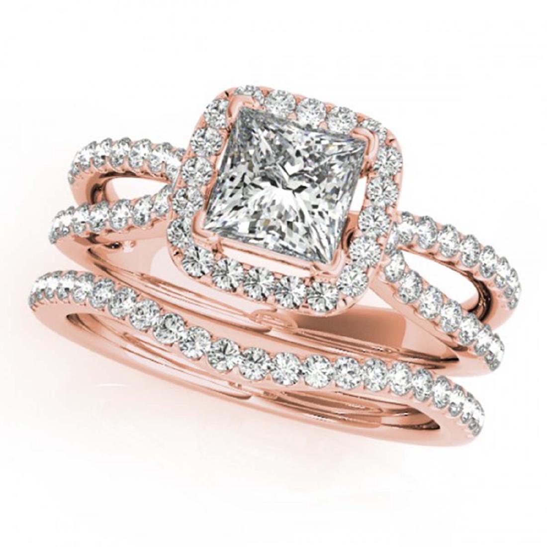 1.02 CTW Certified VS/SI Princess Diamond 2Pc Set: REF-149X5T -31341 ---- 1.02 CTW Certified VS/SI Princess Diamond 2Pc Set Solitaire Halo 14K Rose Gold ---- Luxury Designer Brand 2 Pc Set Appraised at $8,200 Certificate Number US31341 14k Rose gold, 