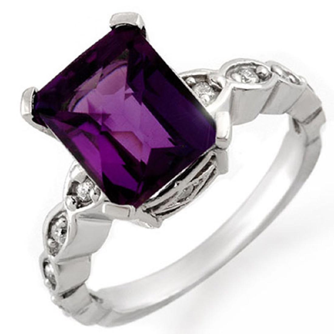 4.25 CTW Amethyst & Diamond Ring 10K White Gold: REF-33W8F -10411 ---- 4.25 CTW Amethyst & Diamond Ring 10K White Gold ---- Luxury Designer Brand Ring Appraised at $2,250 Certificate Number US10411 10k White gold, Ring Size is 6.5, Ring measuring ap