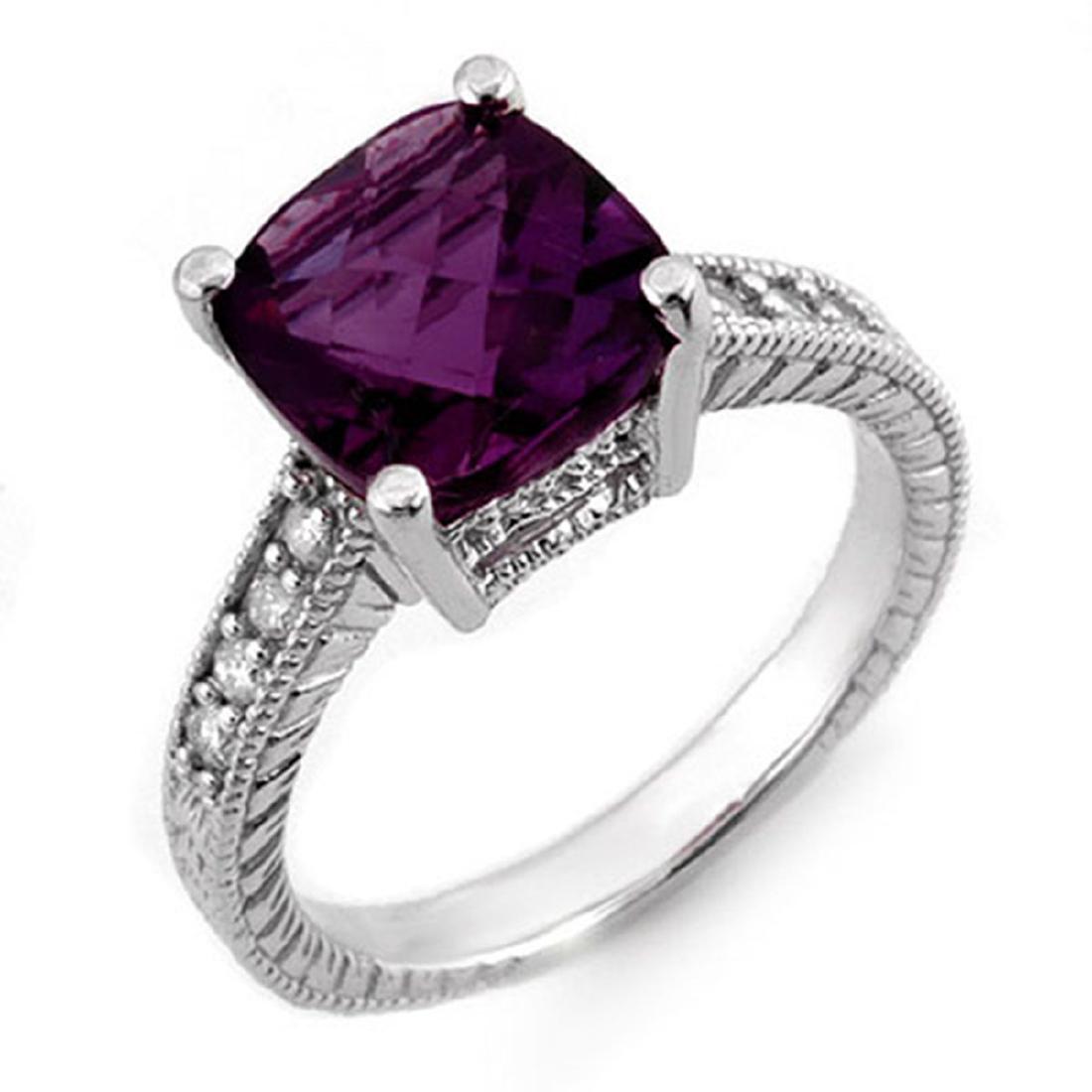 3.75 CTW Amethyst & Diamond Antique Ring 14K White Gold: REF-46F2N -10603 ---- 3.75 CTW Amethyst & Diamond Antique Ring 14K White Gold ---- Luxury Designer Brand Ring Appraised at $3,300 Certificate Number US10603 14k White gold, Ring Size is 6.75, Ring mea