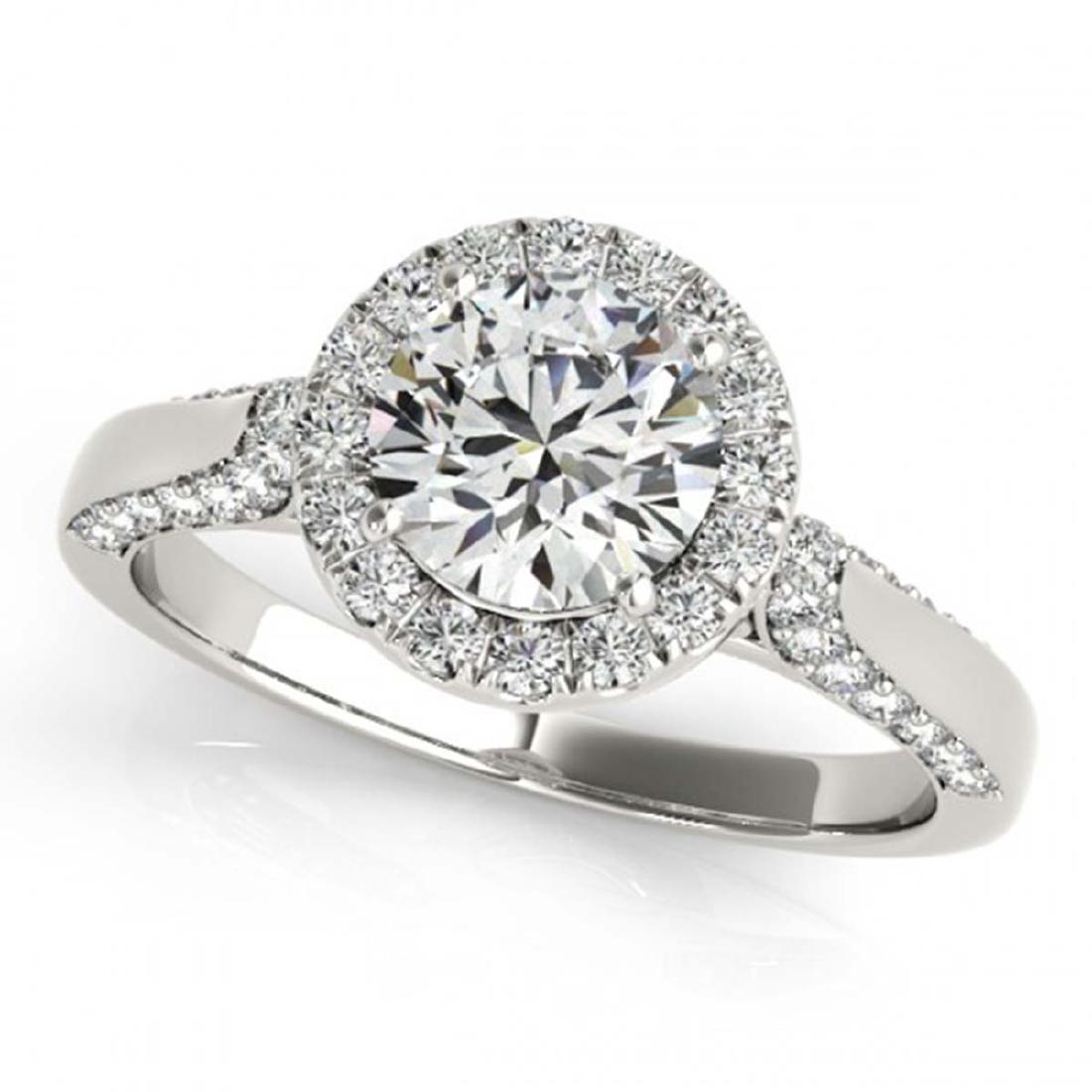 1.25 CTW Certified VS/SI Diamond Solitaire Halo Ring: REF-222W9F -26380 ---- 1.25 CTW Certified VS/SI Diamond Solitaire Halo Ring 18K White Gold ---- Luxury Designer Brand Ring Appraised at $11,050 Certificate Number US26380 18k White gold, Ring Size is 
