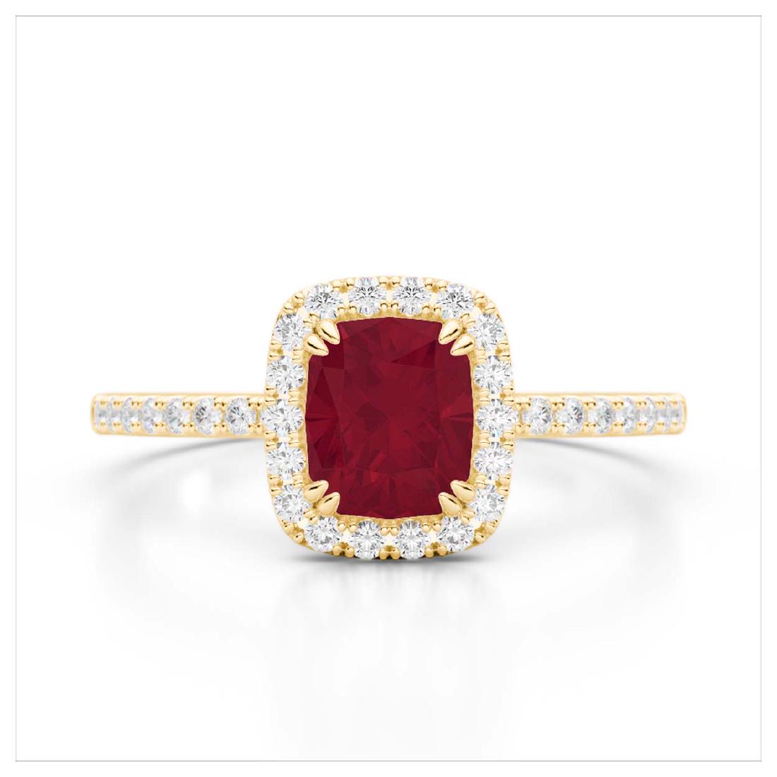 1.25 CTW Ruby & Micro Pave VS/SI Diamond Halo Ring 10K: REF-34K2W -22909 ---- 1.25 CTW Ruby & Micro Pave VS/SI Diamond Halo Ring 10K Yellow Gold ---- Luxury Designer Brand Ring Appraised at $2,250 Certificate Number US22909 10k Yellow gold, Ring Size is 6.
