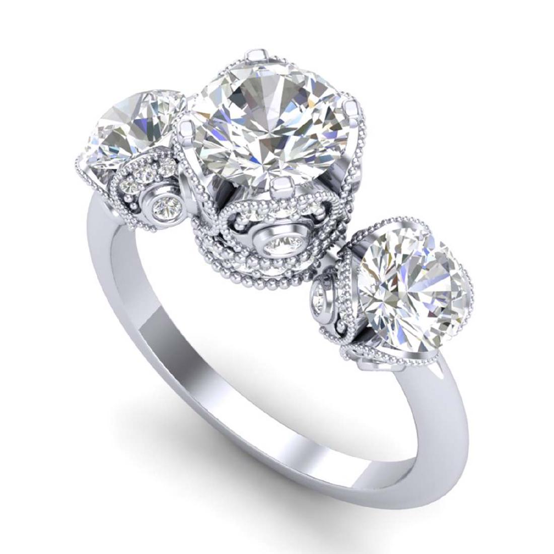 3 ctw VS/SI Diamond Solitaire Art Deco 3-Stone Ring 18K: REF-649H3W - SKU:36866 ---- 3 ctw VS/SI Diamond Solitaire Art Deco 3-Stone Ring 18K White Gold DEBEERA Designer Brand Luxury Jewelry, made in the USA DEBEERA Suggested Retail Price: $35,700 Factory of