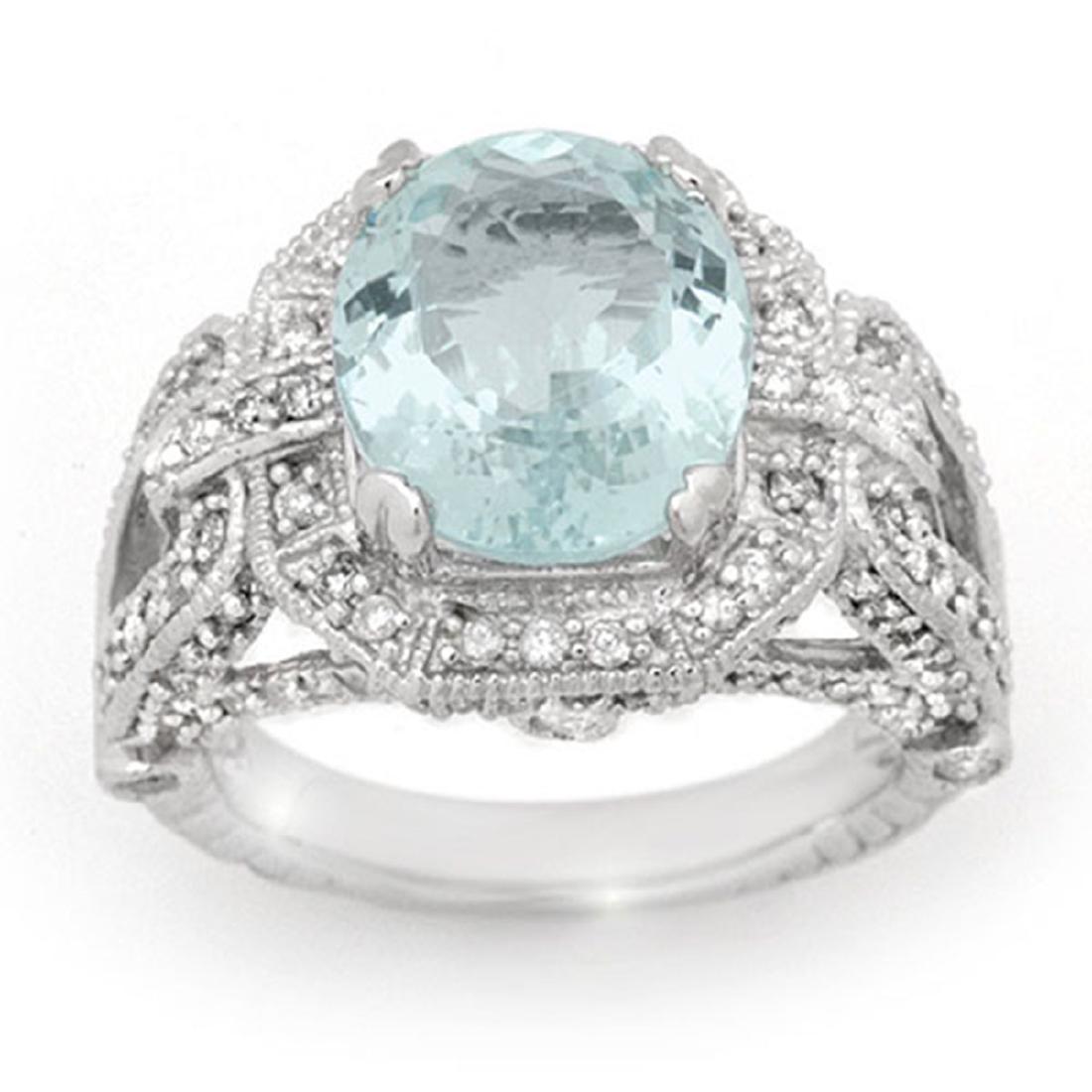 6.50 ctw Aquamarine & Diamond Ring 14K White Gold -: REF-171R3K - SKU:14504 ---- 6.50 ctw Aquamarine & Diamond Ring 14K White Gold Designer Brand Luxury Jewelry, made in the USA Suggested Retail Price: $12,250 Factory offers perfect factory sizing, for 