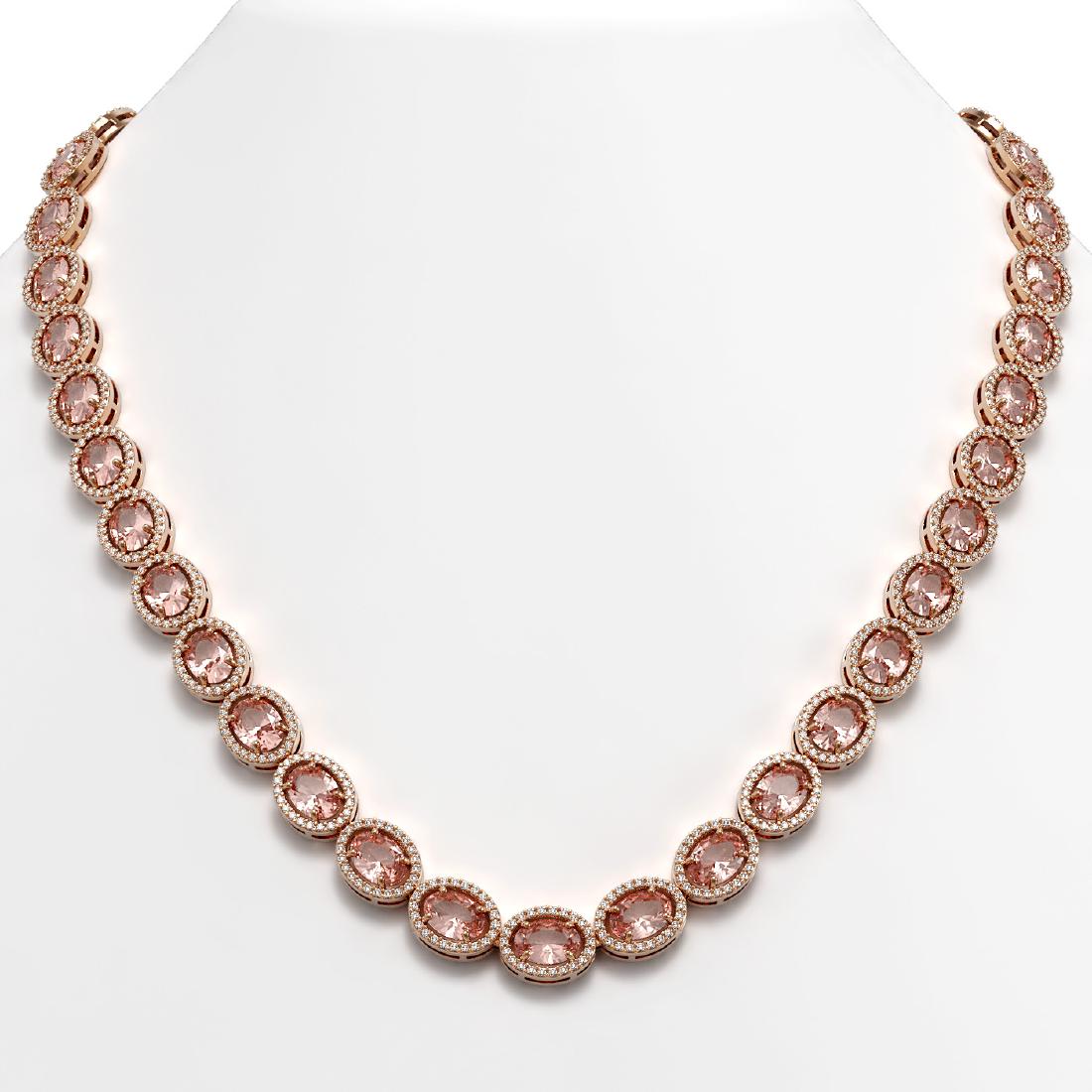 45.98 ctw Morganite & Diamond Halo Necklace 10K Rose: REF-850Y9X - SKU:40566 ---- 45.98 ctw Morganite & Diamond Halo Necklace 10K Rose Gold Designer Brand Luxury Jewelry, made in the USA Suggested Retail Price: $46,800 Factory offers perfect factory sizi