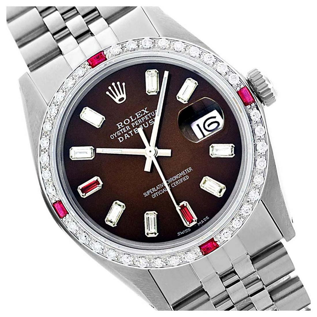 Rolex Ladies Stainless Steel, Diam/Ruby Dial &: REF-467H6W ---- Rolex Ladies Stainless Steel, Diam/Ruby Dial & Diam/Ruby Bezel, Sapphire Crystal This watch is in Excellent Condition. Newly serviced & Polished to Factory specifications. Prepetual, S