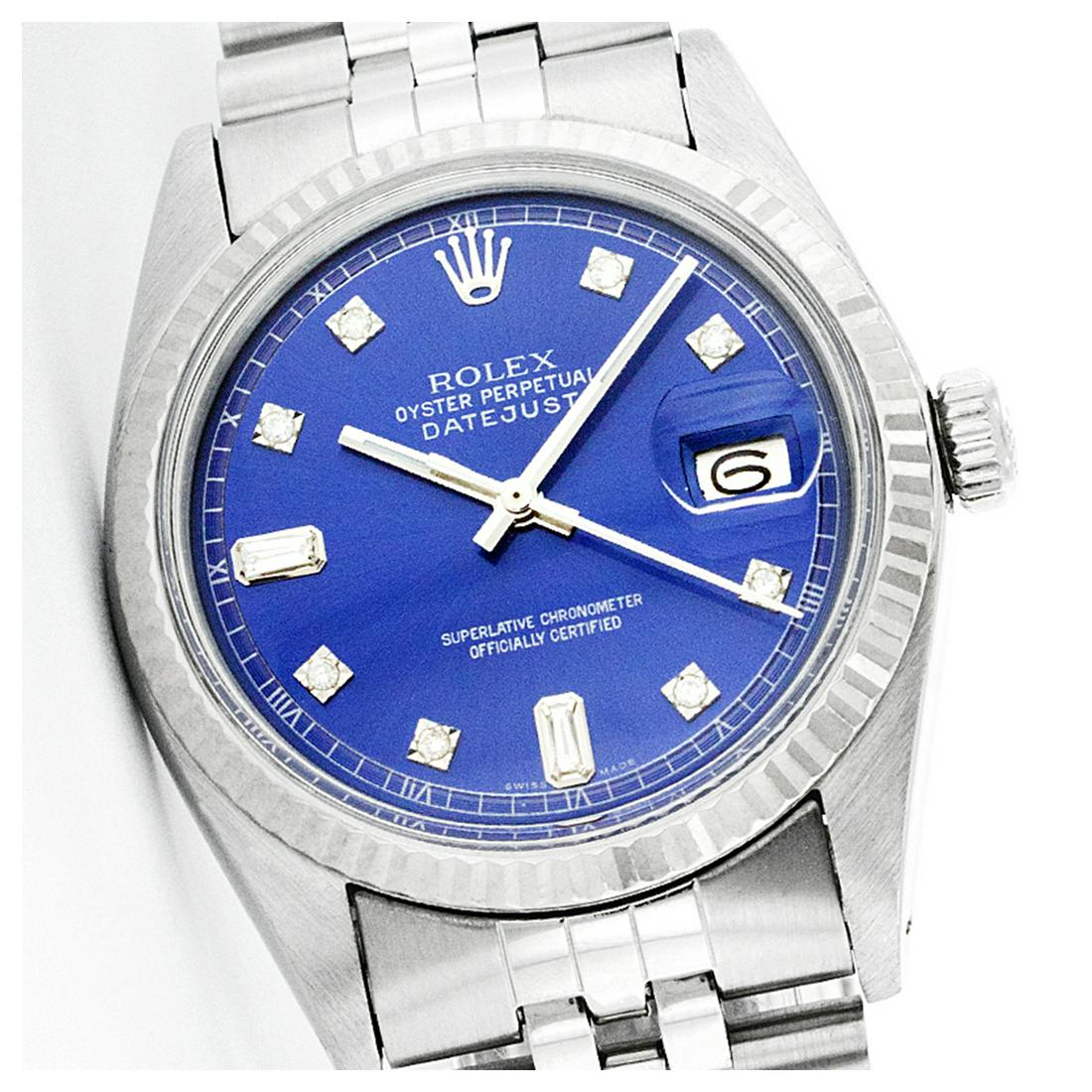 Rolex Men's Stainless Steel, QuickSet, Diamond Dial: REF-407X3Y ---- Rolex Men's Stainless Steel, QuickSet, Diamond Dial with Fluted Bezel This watch is in Excellent Condition. Newly serviced & Polished to Factory specifications. Prepetual, Self-Winding