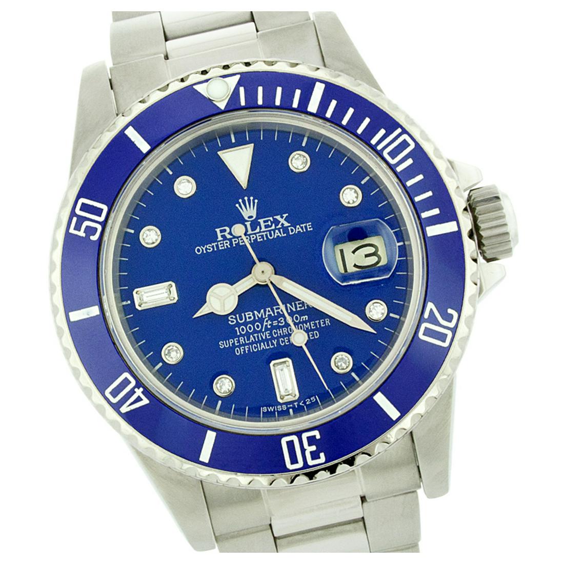 Rolex Men's Submariner, QuickSet, Diam Dial w/: REF-749N5A ---- Rolex Men's Submariner, QuickSet, Diam Dial w/ Rotatable Blue Insert Bezel This watch is in Excellent Condition. Newly serviced & Polished to Factory specifications. Prepetual, Self-Wi