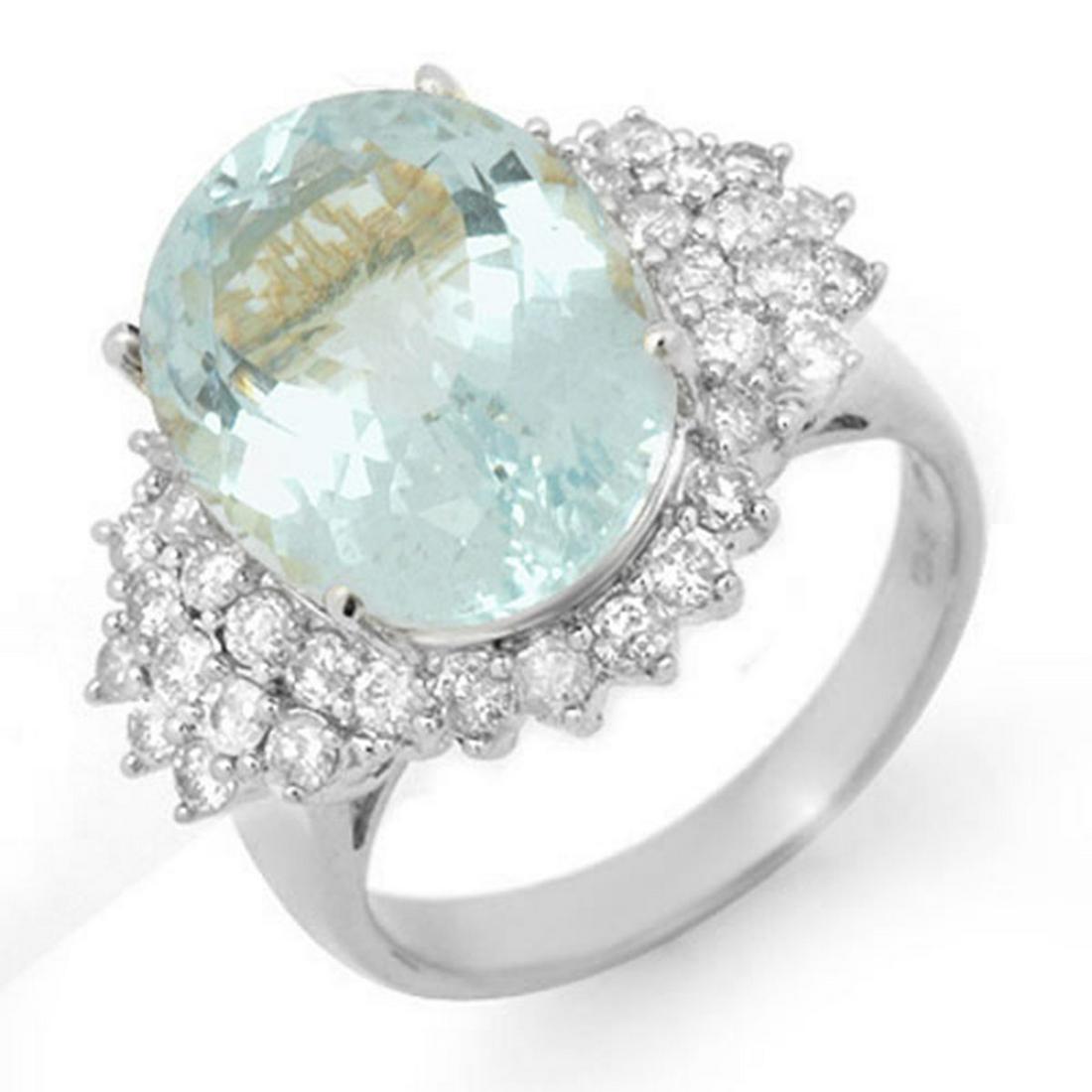 9.25 ctw Aquamarine & Diamond Ring 18K White Gold -: REF-209A5V - SKU:14515 ---- 9.25 ctw Aquamarine & Diamond Ring 18K White Gold Designer Brand Luxury Jewelry, made in the USA Suggested Retail Price: $15,000 Factory offers perfect factory sizing, fo