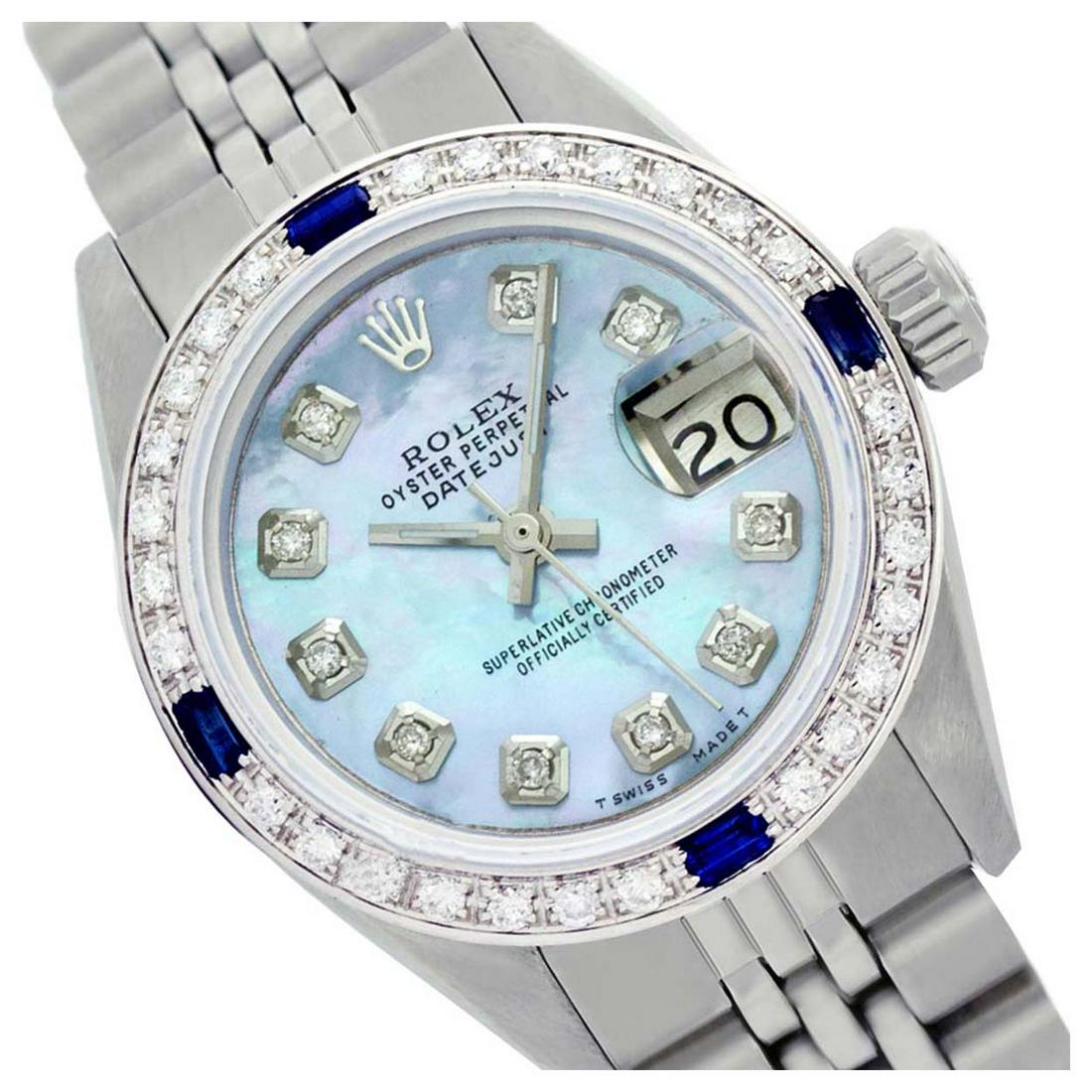 Rolex Ladies Stainless Steel, Diam Dial & Diam/Sapphire: REF-428W5H ---- Rolex Ladies Stainless Steel, Diam Dial & Diam/Sapphire Bezel, Sapphire Crystal This watch is in Excellent Condition. Newly serviced & Polished to Factory specifications. Prepetual, Se