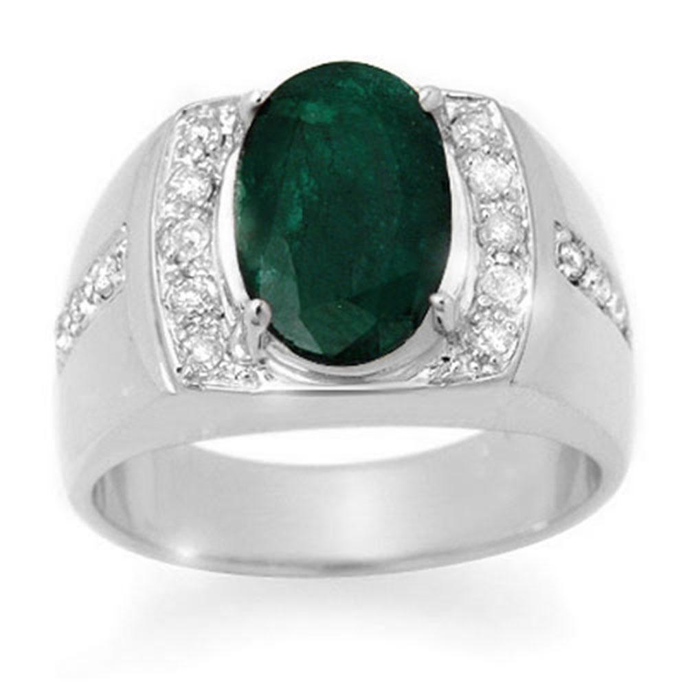 4.58 ctw Emerald & Diamond Men's Ring 10k White Gold -: REF-118H2R - SKU: 14485 ---- 4.58 ctw Emerald & Diamond Men's Ring 10k White Gold Designer Brand Luxury Jewelry, made in the USA Suggested Retail Price: $7,800 Factory offers perfect factory sizing, f