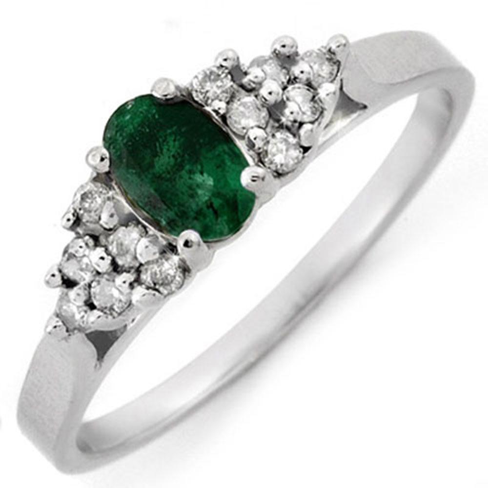 0.74 ctw Emerald & Diamond Ring 14k White Gold -: REF-15X8A - SKU: 10107 ---- 0.74 ctw Emerald & Diamond Ring 14k White Gold Designer Brand Luxury Jewelry, made in the USA Suggested Retail Price: $1,400 Factory offers perfect factory sizing, for all 