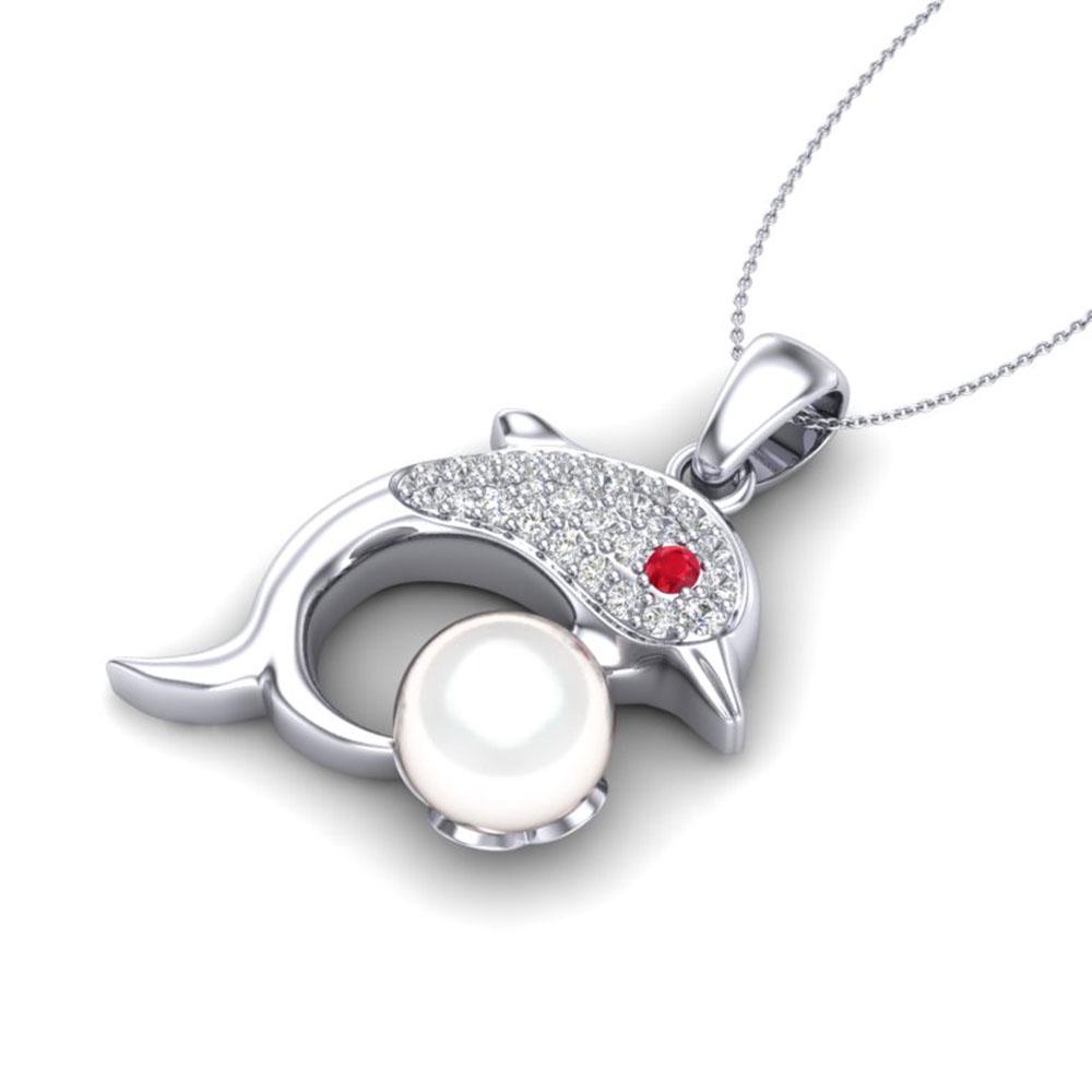 0.65 ctw Diamond & White Pearl Dolphin Necklace 14k: REF-51G4W - SKU: 22654 ---- 0.65 ctw Diamond & White Pearl Dolphin Necklace 14k White Gold Designer Brand Luxury Jewelry, made in the USA Suggested Retail Price: $4,750 Factory offers perfect factory 