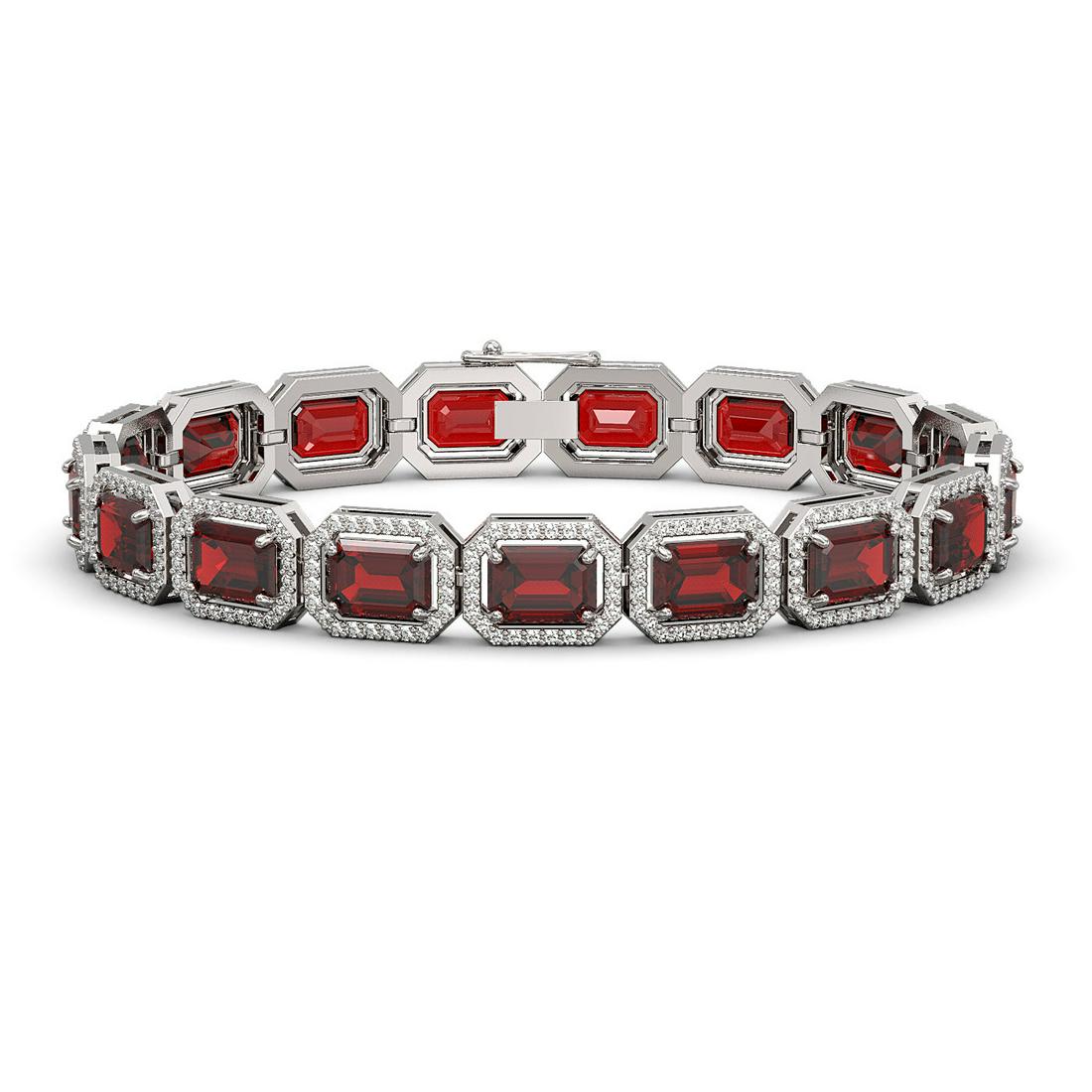 26.21 ctw Garnet & Diamond Micro Pave Halo Bracelet 10k: REF-345G5W - SKU: 41423 ---- 26.21 ctw Garnet & Diamond Micro Pave Halo Bracelet 10k White Gold Designer Brand Luxury Jewelry, made in the USA Suggested Retail Price: $19,000 Factory offers perfect fa