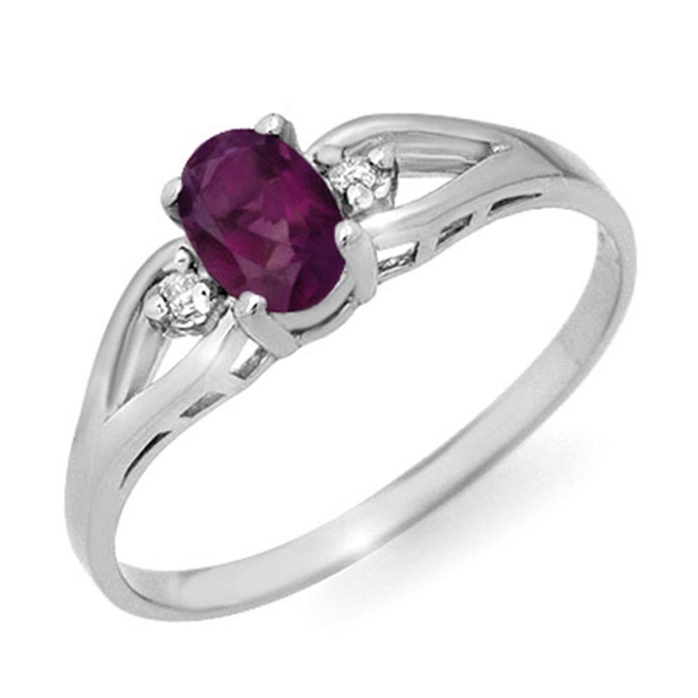 0.53 ctw Amethyst & Diamond Ring 10k White Gold -: REF-7M4G - SKU: 12403 ---- 0.53 ctw Amethyst & Diamond Ring 10k White Gold Designer Brand Luxury Jewelry, made in the USA Suggested Retail Price: $650 Factory offers perfect factory sizing, for all ri