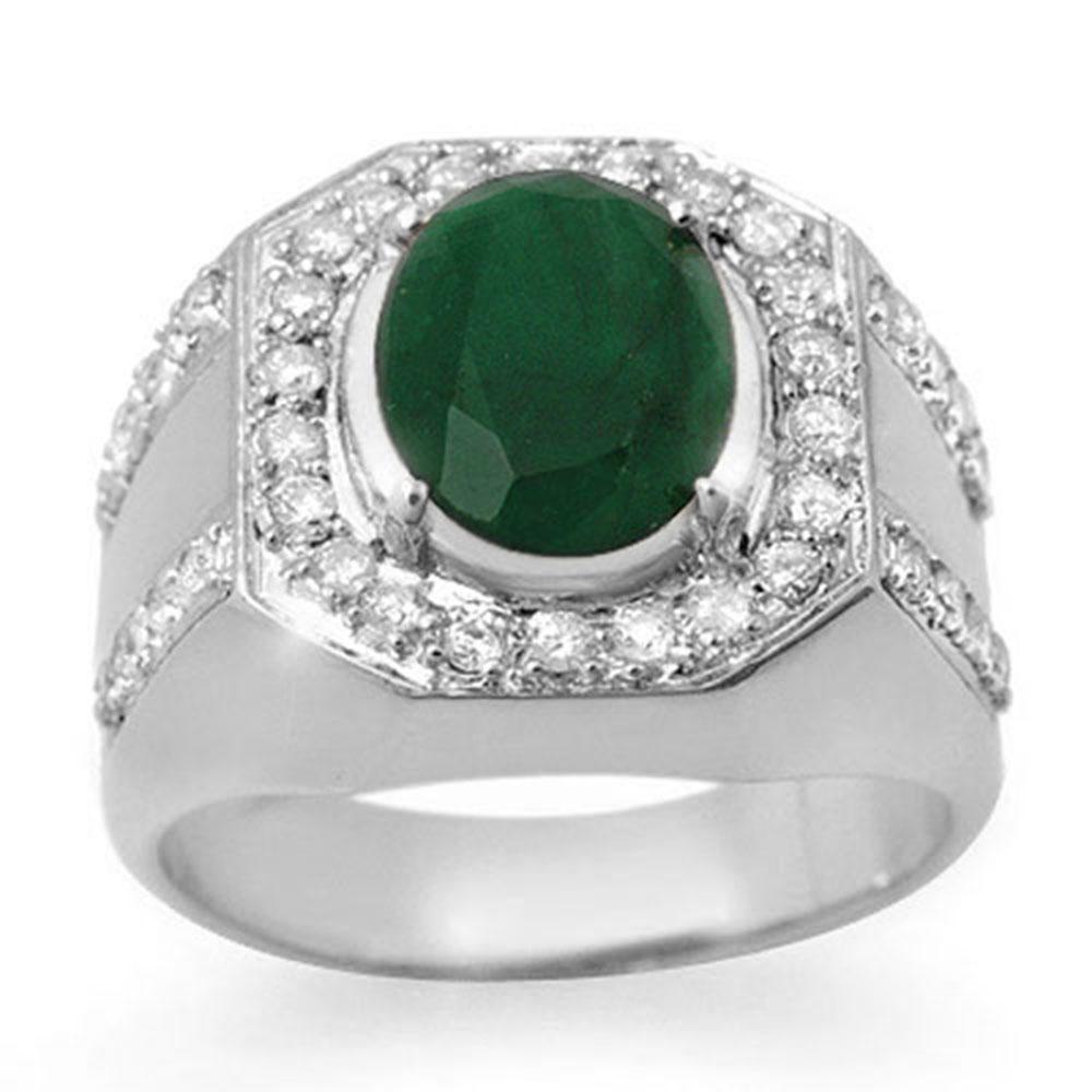 5.25 ctw Emerald & Diamond Men's Ring 10k White Gold -: REF-123A6N - SKU: 14498 ---- 5.25 ctw Emerald & Diamond Men's Ring 10k White Gold Designer Brand Luxury Jewelry, made in the USA Suggested Retail Price: $8,850 Factory offers perfect factory sizing, f