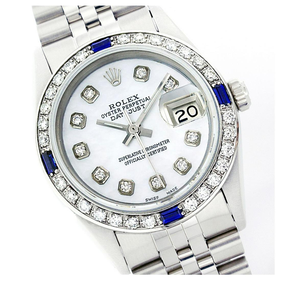 Rolex Ladies Stainless Steel, Diam Dial & Diam/Sapphire: Rolex Ladies Stainless Steel, Diam Dial & Diam/Sapphire Bezel, Sapphire CrystalThis watch is in Excellent Condition.Newly serviced & Polished to Factory specifications. Prepetual, Self-Winding movemen