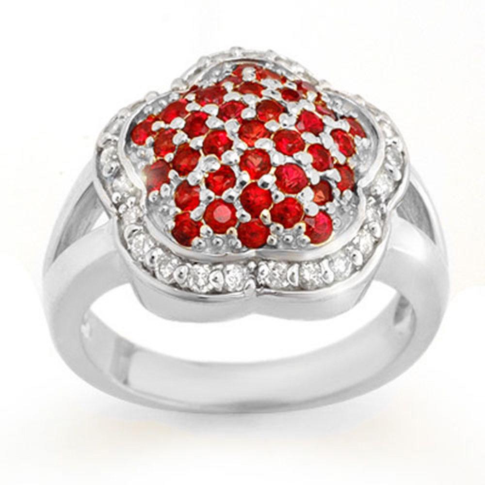 1.50 ctw Red Sapphire & Diamond Ring 14k White Gold -: REF-74H9R - SKU: 10541 ---- 1.50 ctw Red Sapphire & Diamond Ring 14k White Gold Designer Brand Luxury Jewelry, made in the USA Suggested Retail Price: $5,350 Factory offers perfect factory sizing, for