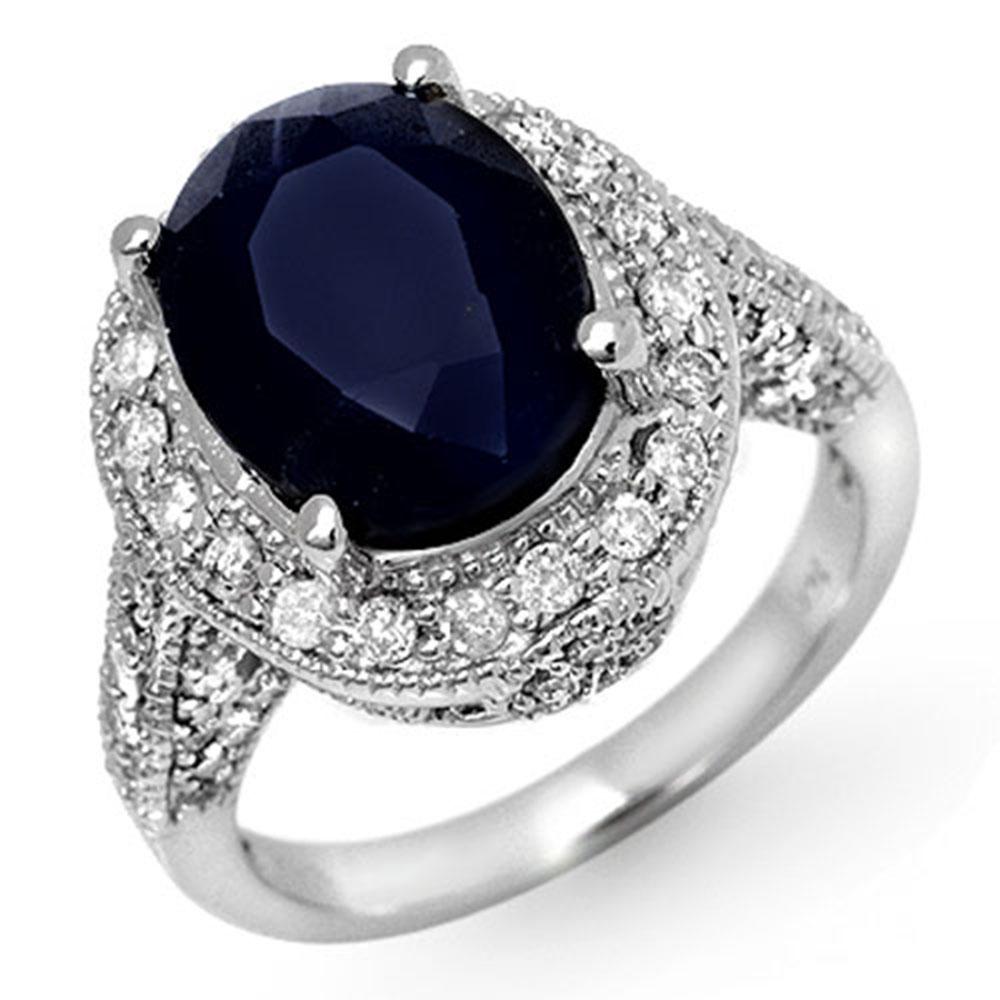 7.0 ctw Blue Sapphire & Diamond Ring 14k White Gold -: REF-178A2N - SKU: 11894 ---- 7.0 ctw Blue Sapphire & Diamond Ring 14k White Gold Designer Brand Luxury Jewelry, made in the USA Suggested Retail Price: $12,750 Factory offers perfect factory sizing, f