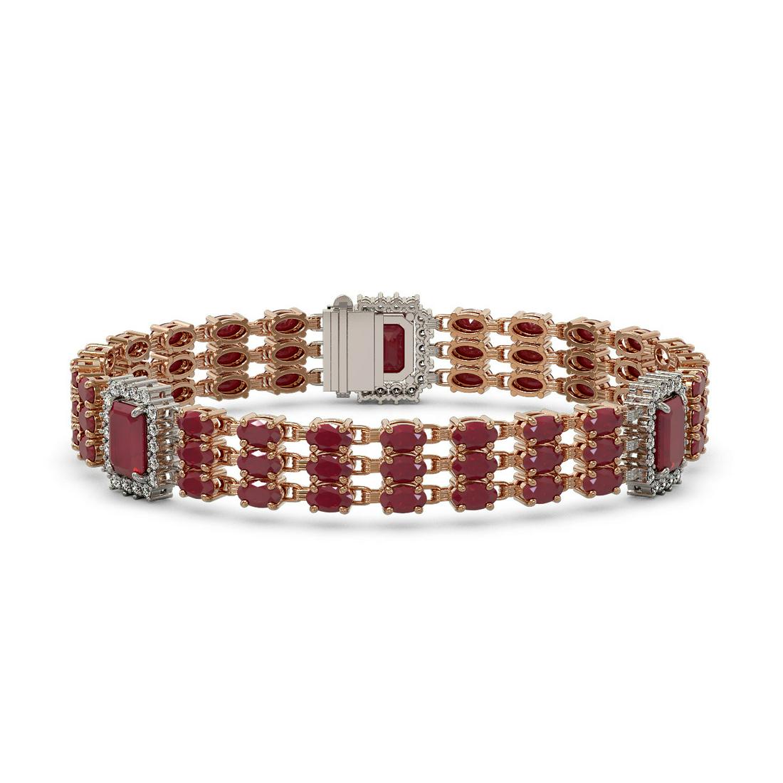 29.64 ctw Ruby & Diamond Bracelet 14K Rose Gold -: REF-418K2Y - SKU: 45369 ---- 29.64 ctw Ruby & Diamond Bracelet 14K Rose Gold Designer Brand Luxury Jewelry, made in the USA Suggested Retail Price: $23,000 Factory offers perfect factory sizing, for a