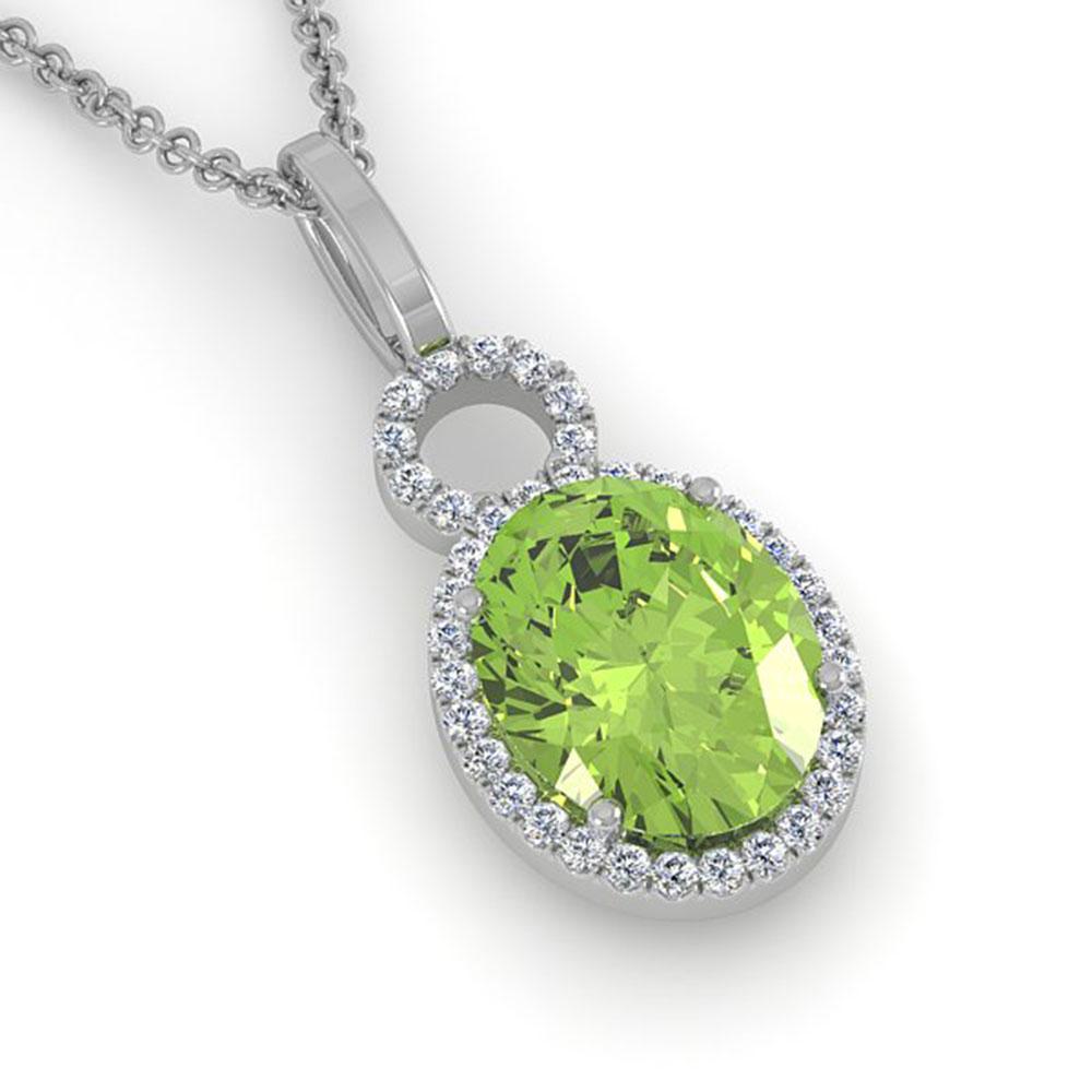 3 ctw Peridot & Micro Pave Halo VS/SI Diamond Necklace: REF-41K6Y - SKU: 22766 ---- 3 ctw Peridot & Micro Pave Halo VS/SI Diamond Necklace 14k White Gold Designer Brand Luxury Jewelry, made in the USA Suggested Retail Price: $3,850 Factory offers perfect f