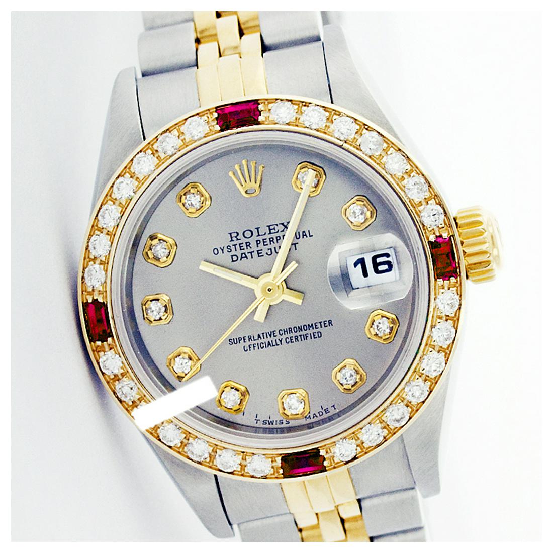 Rolex Men's Two Tone 14K Gold/SS, QuickSet, Diam Dial &: Rolex Men's Two Tone 14K Gold/ss, QuickSet, Diam Dial & Diam/Ruby Bezel This watch is in Excellent Condition. Newly serviced & Polished to Factory specifications. Prepetual, Self-Winding movement. Twi