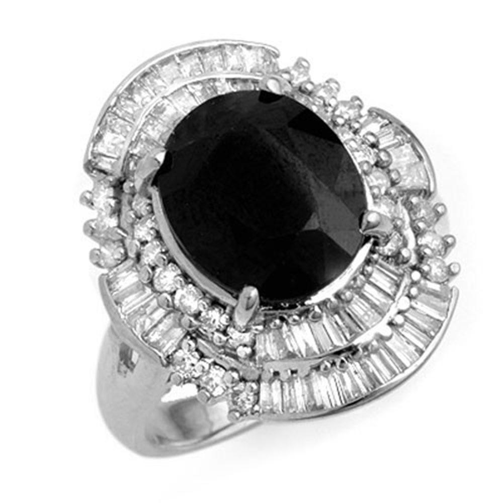 5.95 ctw Blue Sapphire & Diamond Ring 18k White Gold -: REF-152Y8X - SKU: 12845 ---- 5.95 ctw Blue Sapphire & Diamond Ring 18k White Gold Designer Brand Luxury Jewelry, made in the USA Suggested Retail Price: $11,750 Factory offers perfect factory sizing, 