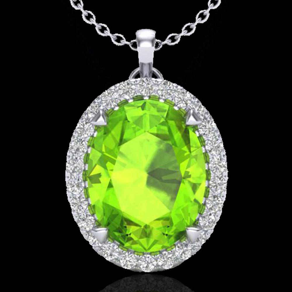 2.75 ctw Peridot & Micro VS/SI Diamond Halo Necklace: REF-39H9R - SKU: 20594 ---- 2.75 ctw Peridot & Micro VS/SI Diamond Halo Necklace 18k White Gold Designer Brand Luxury Jewelry, made in the USA Suggested Retail Price: $3,700 Factory offers perfect fac