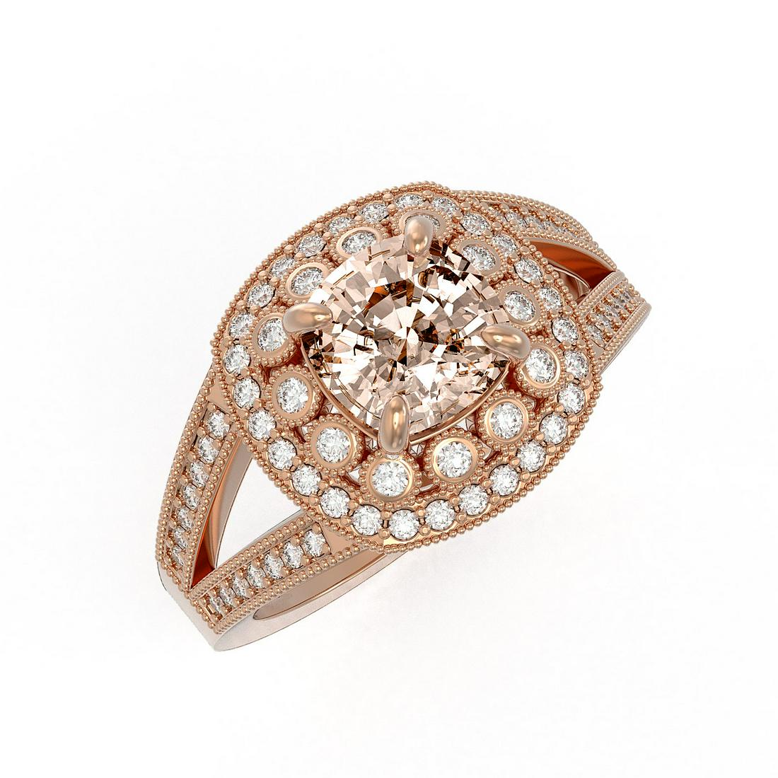 2.29 ctw Certified Morganite & Diamond Victorian Ring: REF-107H3R - SKU: 44046 ---- 2.29 ctw Certified Morganite & Diamond Victorian Ring 14K Rose Gold Designer Brand Luxury Jewelry, made in the USA Suggested Retail Price: $5,300 Factory offers perfect fa