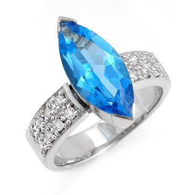 Genuine 4.12 ctw Blue Topaz & Diamond Ring 14K Gold * M: Diamond: 16 Round cut @ 0.32 ctw--- Clarity: SI-I--- Color: H-K---Gemstone: Natural Topaz---Gemstone color: Blue---Gemstone quality: Good-to-Very Good---Gemstone Cut & Weight: 1 Marquise cut @ 3.80 ct