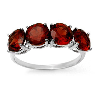 Genuine 3.66 ctw Garnet Ring 10K White Gold * MSRP $680: Gemstone: Natural Garnet----Gemstone color: Red----Gemstone quality: Good-to-Very Good----Gemstone Cut & Weight: 4 Round cut @ 3.66 ctw----Metal Purity & Color : 10K Gold-White----Gold weight: 2.20 gr