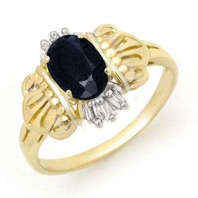 Genuine 1.04ctw Sapphire & Diamond Ring 10K Yellow Gold: Genuine 1.04ctw Sapphire & Diamond Ring 10K Yellow Gold * MSRP $700 ---- Diamond: 6 Baguette cut @ 0.05 ctw---- Clarity: SI-I---- Color: H-K----Gemstone: Natural Sapphire----Gemstone color: Blue----Ge