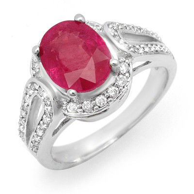 Genuine 4.5 ctw Ruby & Diamond Ring 10K White Gold: Genuine 4.5 ctw Ruby & Diamond Ring 10K White Gold * MSRP $2190 ---- Diamond: 46 Round cut @ 0.50 ctw---- Clarity: SI-I---- Color: H-K----Gemstone: Natural Ruby----Gemstone color: Red----Gemstone qual