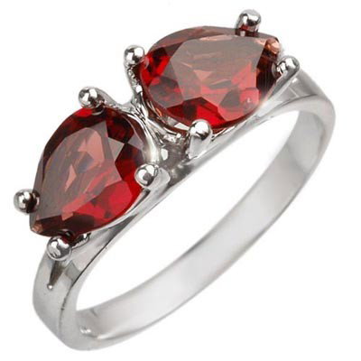 Genuine 2.25 ctw Garnet Ring 10K White Gold: Genuine 2.25 ctw Garnet Ring 10K White Gold - Retails for $610 ---- Gemstone: Natural Garnet----Gemstone color: Red----Gemstone quality: Good-to-Very Good----Gemstone Cut & Weight: 2 Pear cut @ 2.25 c