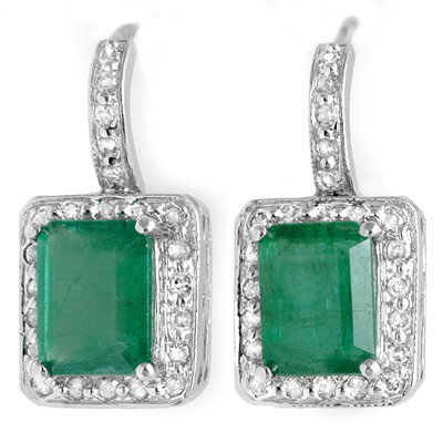 Genuine 3.5 ctw Emerald & Diamond Earrings White Gold: Genuine 3.5 ctw Emerald & Diamond Earrings White Gold - Retails for $2410 ---- Diamond: 46 Round cut @ 0.50 ctw---- Clarity: SI-I---- Color: H-K----Gemstone: Natural Emerald----Gemstone color: Green--