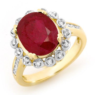 Genuine 5.83 ctw Ruby & Diamond Ring 10K Yellow Gold: Genuine 5.83 ctw Ruby & Diamond Ring 10K Yellow Gold * MSRP $2500 ---- Diamond: 24 Round cut @ 0.33 ctw---- Clarity: SI-I---- Color: H-K----Gemstone: Natural Ruby----Gemstone color: Red----Gemstone qu