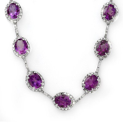 Genuine 36.0 ctw Amethyst & Diamond Necklace 10K Gold: Genuine 36.0 ctw Amethyst & Diamond Necklace 10K Gold - Retails for $7040 ---- Diamond: 80 Round cut @ 1.0 ctw---- Clarity: SI-I---- Color: H-K----Gemstone: Natural Amethyst----Gemstone color: Purple-
